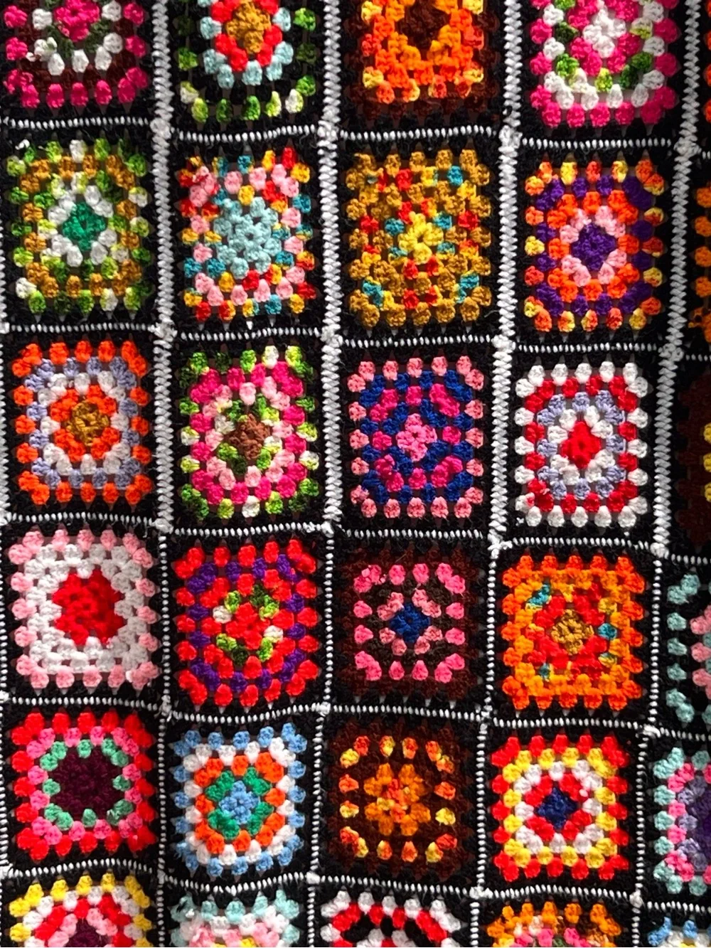 Large Handmade Crocheted Granny Square Afghan Blanket Colorful Boho Vintage